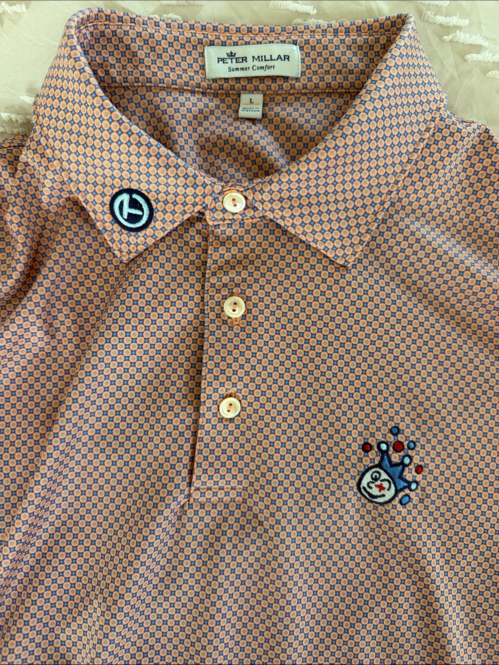 Scotty Cameron Orange and Blue Micro-Pattern Polo Peter Millar